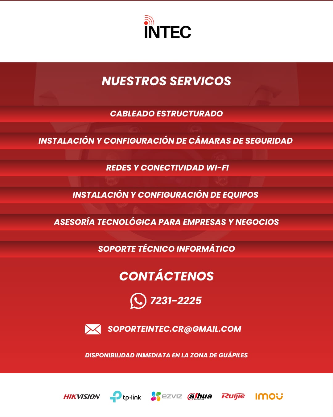 Marcas: HIKVISION, TP-LINK, EZVIZ, DAHUA, RUIJIE, IMOU
